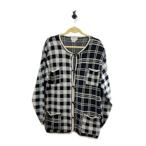 Vintage Wool Plaid Sweater 1X Black Preppy Classic Old Money Checks Retro 80s